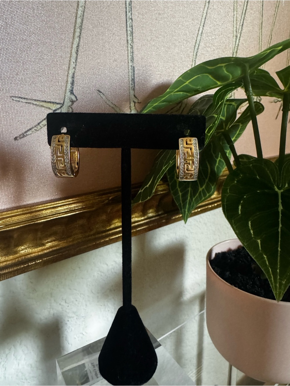 Gold Greek Key Hoop Earrings Accent Huggie Luxe Minimal
